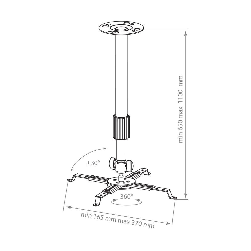 Крепление потолочное Kromax PROJECTOR-300 серый для проектора, 2 ст свободы, наклон 30°, вращение на