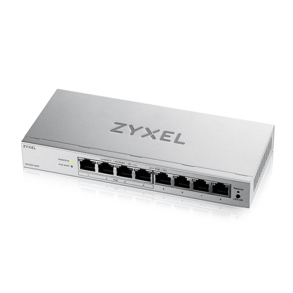 Коммутатор Web Smart L2 коммутатор Zyxel GS1200-8HPv3, 8xGE (4xPoE+), бюджет PoE 68 Вт, настольный, 