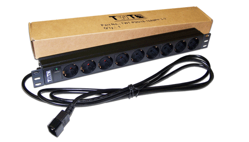 Блок розеток Блок розеток 19", 1-фазный без выключателя, 10A / 250V, 9xSchuko, шнур 3.0 м, разъем C1