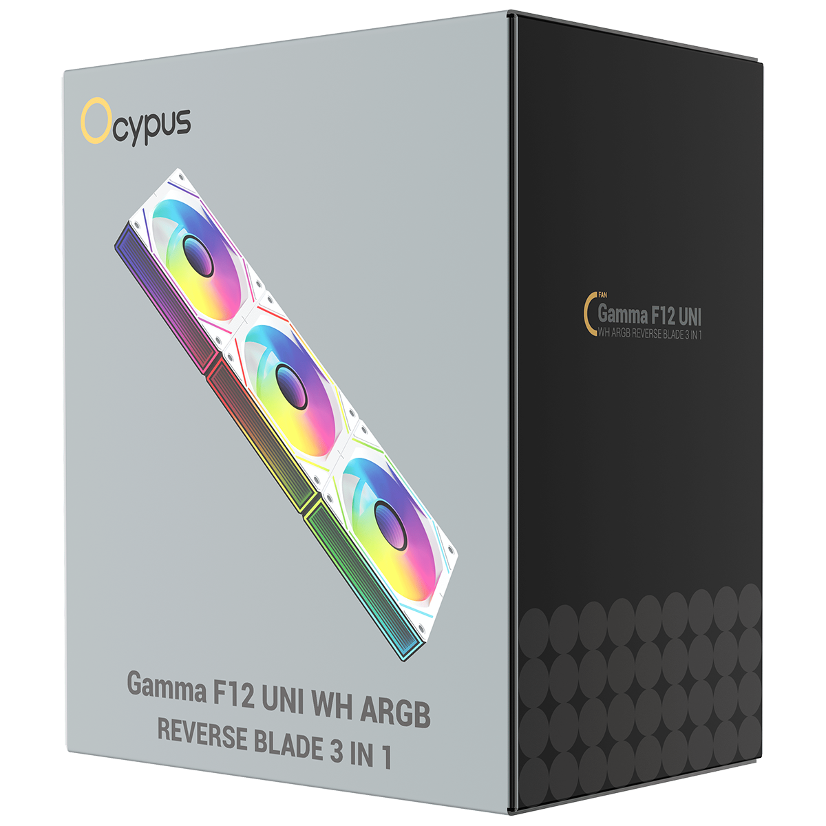 Вентилятор для корпуса Ocypus Gamma F12 UNI WH ARGB REVERSE BLADE 3 IN 1, 3x120x120x25mm, 4-PIN PWM,