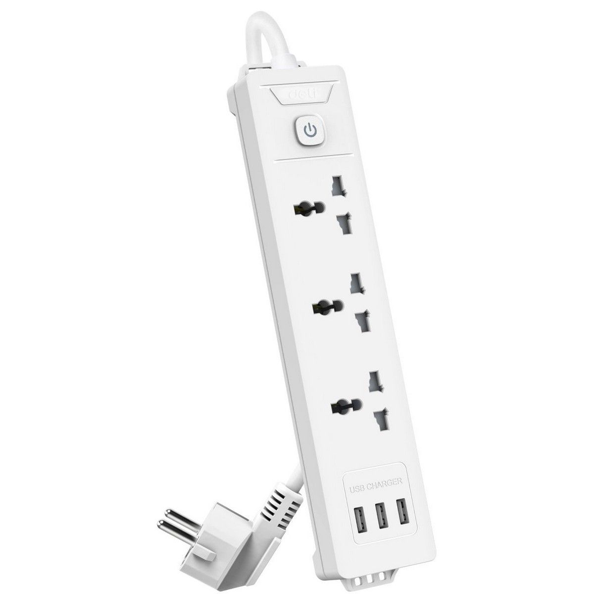 Сетевой фильтр Deli ET408 2м (3 розетки) белый (пакет ПЭ)