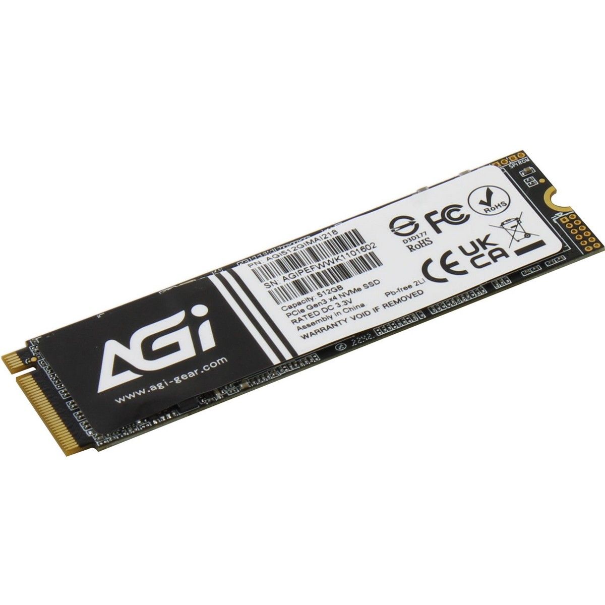 Твердотельный накопитель SSD AGI M.2 2280 512GB  AI218 Client SSD  PCIe Gen3x4 with NVMe, 3080/2200,