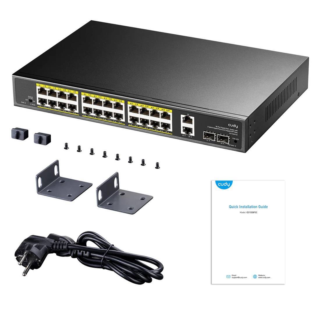 Коммутатор Cudy GS1026PS2 (L2) 26x1Гбит/с 2xКомбо(1000BASE-T/SFP) 2SFP 24PoE 300W неуправляемый