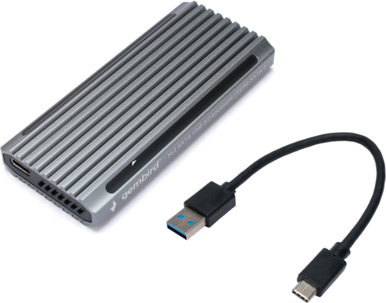 Внешний корпус USB 3.1 для M2 SATA порт Type-С, RGB подсветка, металл, серебристый