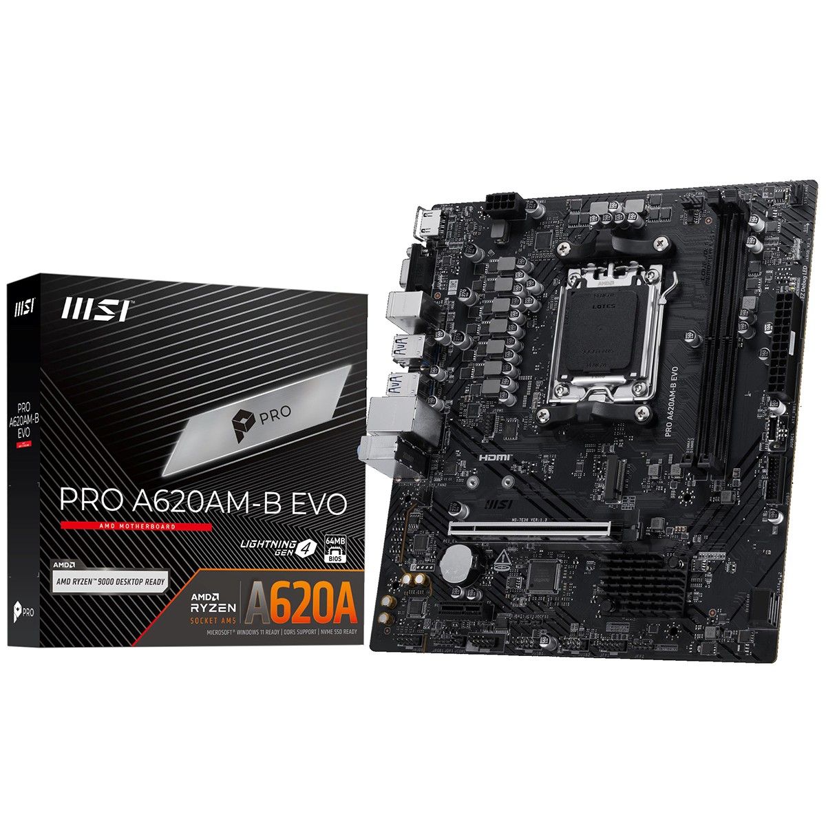Материнская плата MSI PRO A620AM-B EVO Socket AM5 AMD A620A 2xDDR5 mATX AC`97 8ch(7.1) 2.5Gg RAID+VG