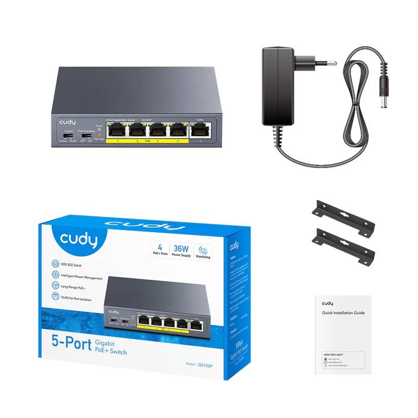 Коммутатор CUDY  GS105P  5-Port Gigabit PoE+ Switch 36W
