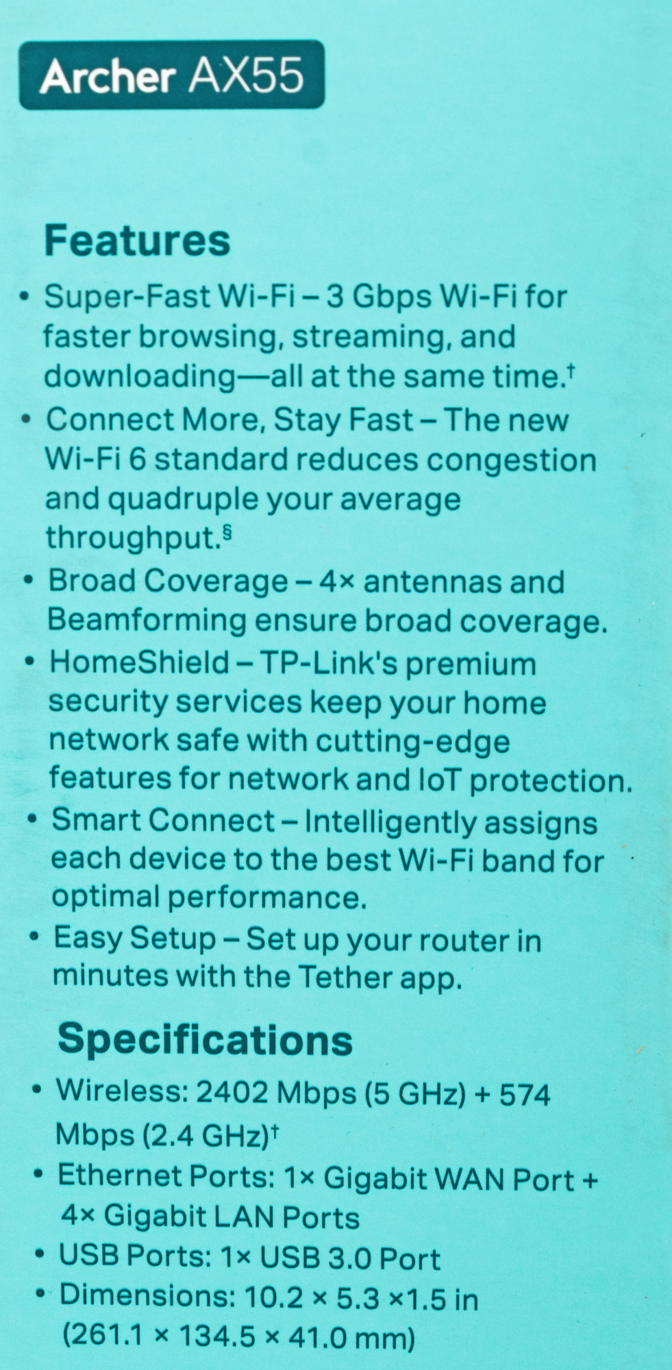 Роутер беспроводной TP-Link Archer AX55 AX3000 10/100/1000BASE-TX/4G ready черный