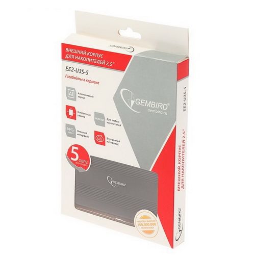 Корпус для HDD/SSD Gembird Внешний 2.5" Gembird EE2-U3S-5, черный, USB 3.0, SATA, металл {100}