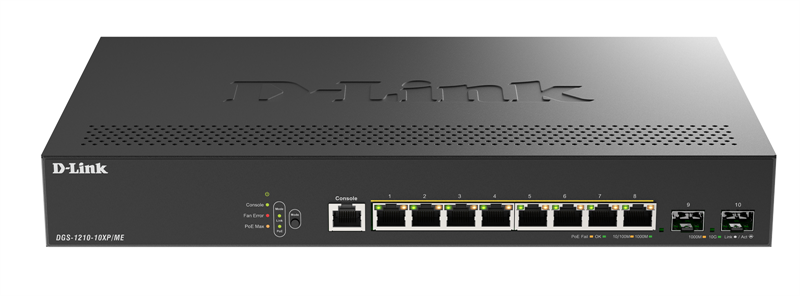 Коммутатор D-Link DGS-1210-10XP/ME/C1A (L2) 8x1Гбит/с 2SFP+ 8PoE+ 240W управляемый