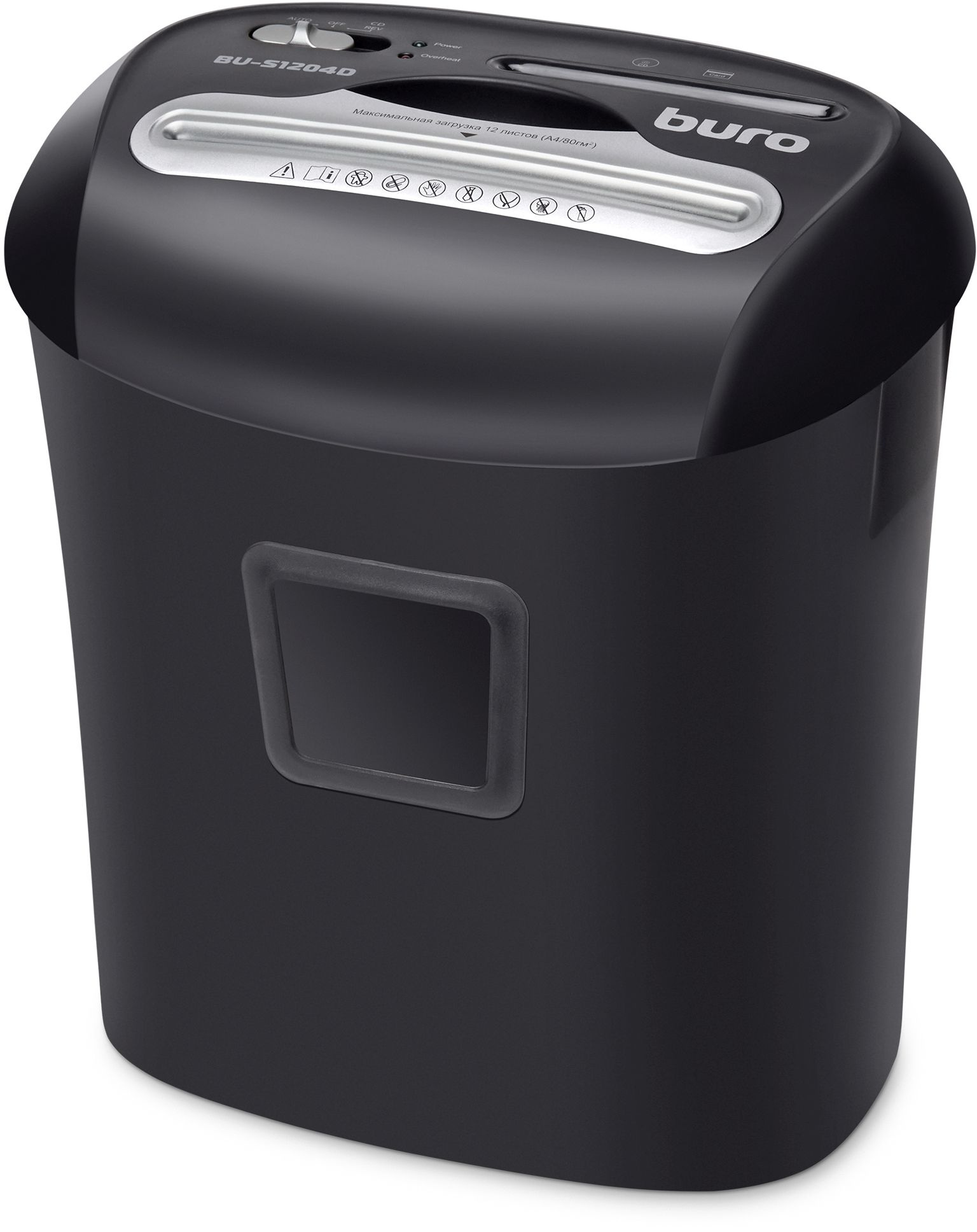 Шредер Buro Office BU-S1204D (секр.P-4) фрагменты 12лист. 21лтр. пл.карты CD