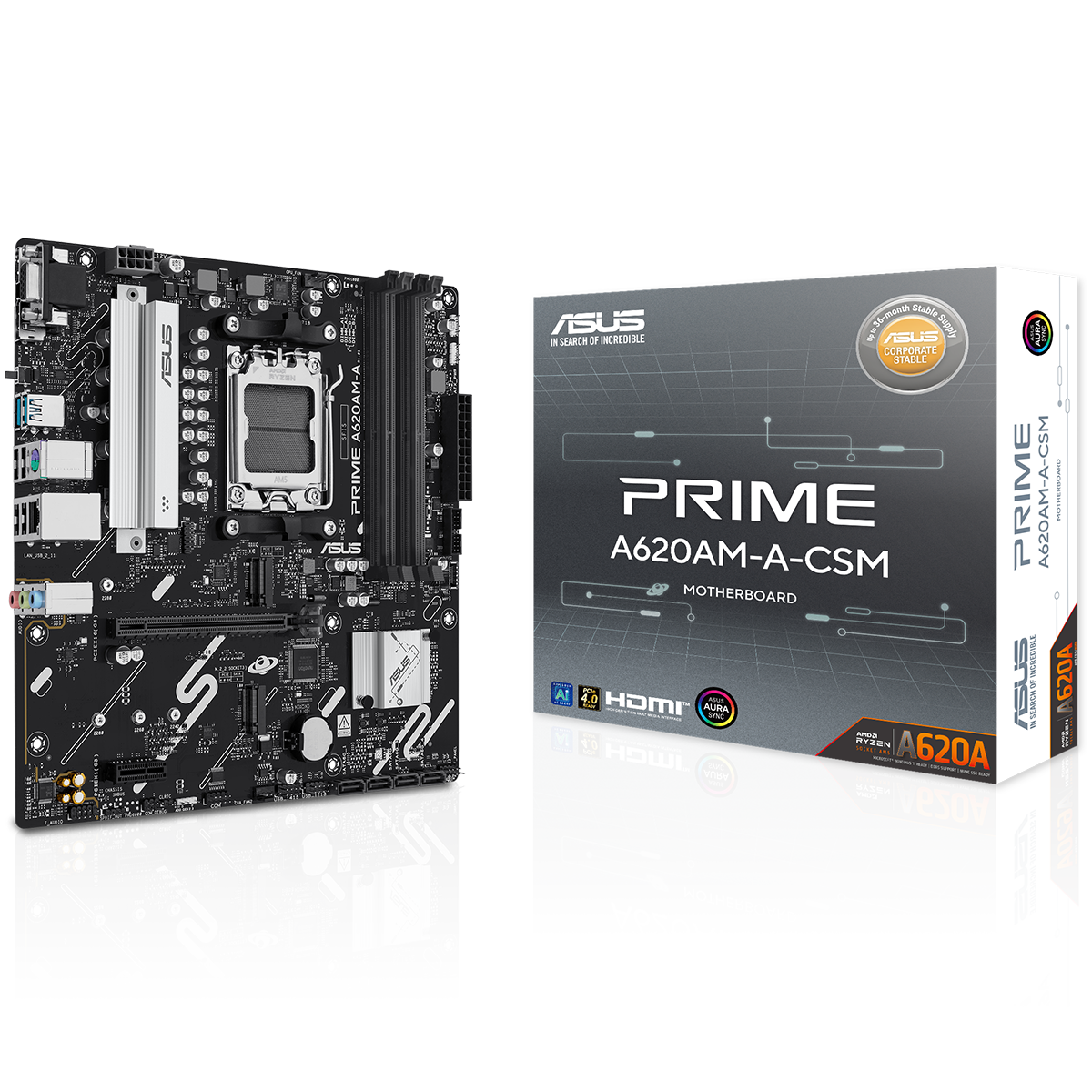 Материнская плата ASUS PRIME A620AM-A-CSM, AM5, A620A, 4*DDR5, 4*SATA, 2*M.2, 2*USB 3.2, 4*USB 2.0, 