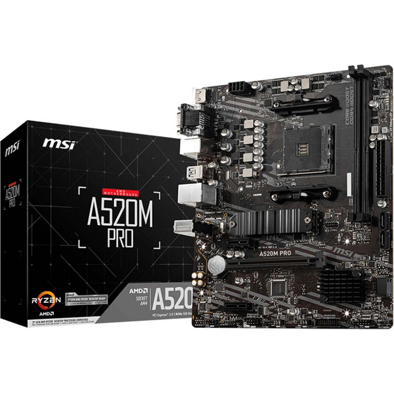Материнская плата MSI A520M PRO Soc-AM4 AMD A520 2xDDR4 mATX AC`97 8ch(7.1) GbLAN RAID+VGA+HDMI+DP