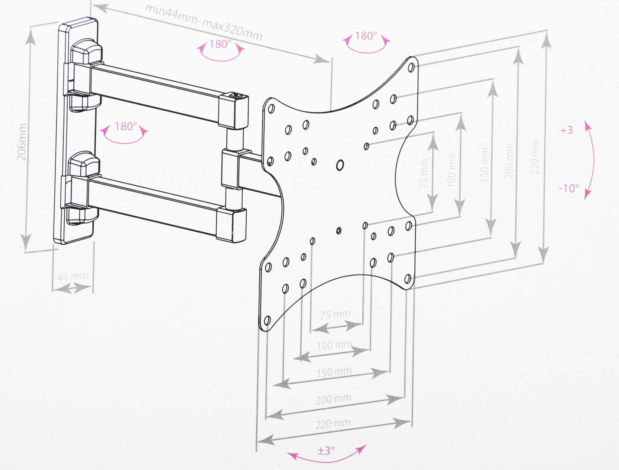 Кронштейн для телевизора Arm Media MARS-4 черный 20"-43" макс.20кг настенный поворот и наклон