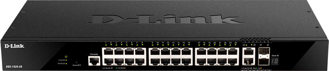 Коммутатор D-Link DGS-1520-28/A1A (L3) 24x1Гбит/с 2x10Гбит/с 2xКомбо(10GBase-T/SFP+) управляемый