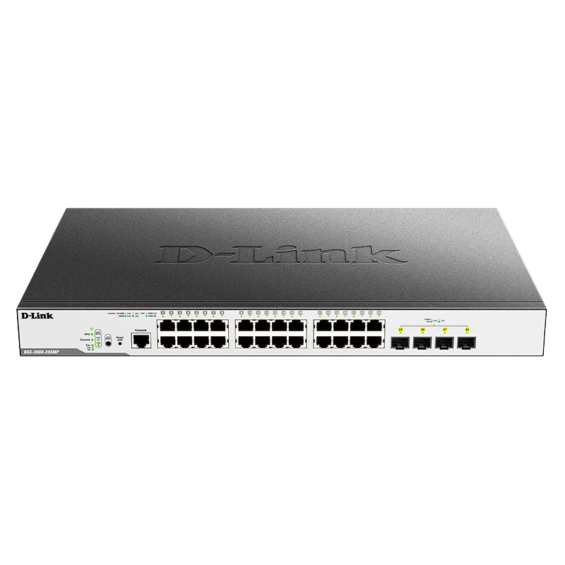 Коммутатор D-Link PROJ Managed L2 Switch 24x1000Base-T PoE, 4x10GBase-X SFP+, PoE Budget 370W, Surge