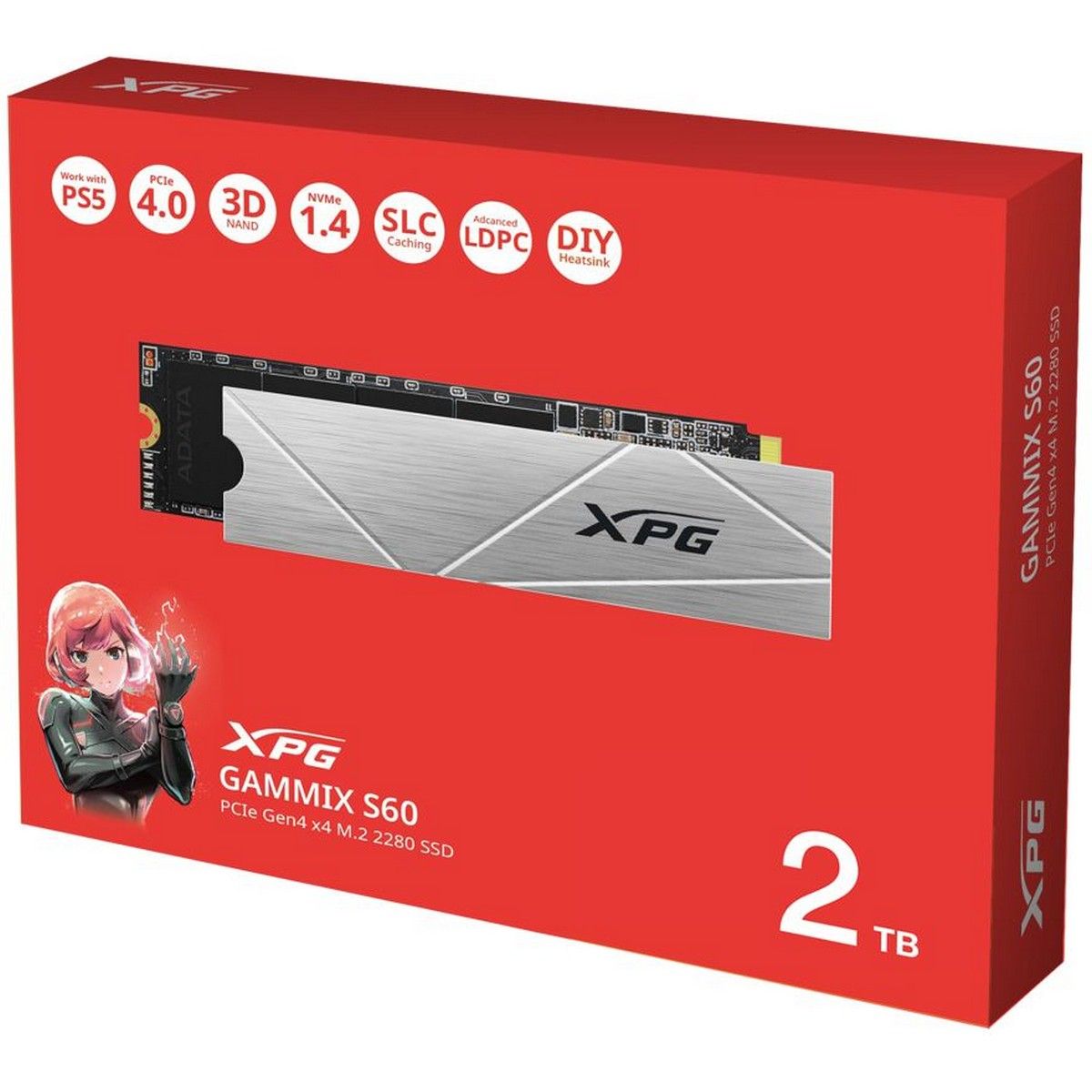 Накопитель SSD A-Data PCIe 4.0 x4 2TB AGAMMIXS60-2T-CS Gammix S60 XPG M.2 2280