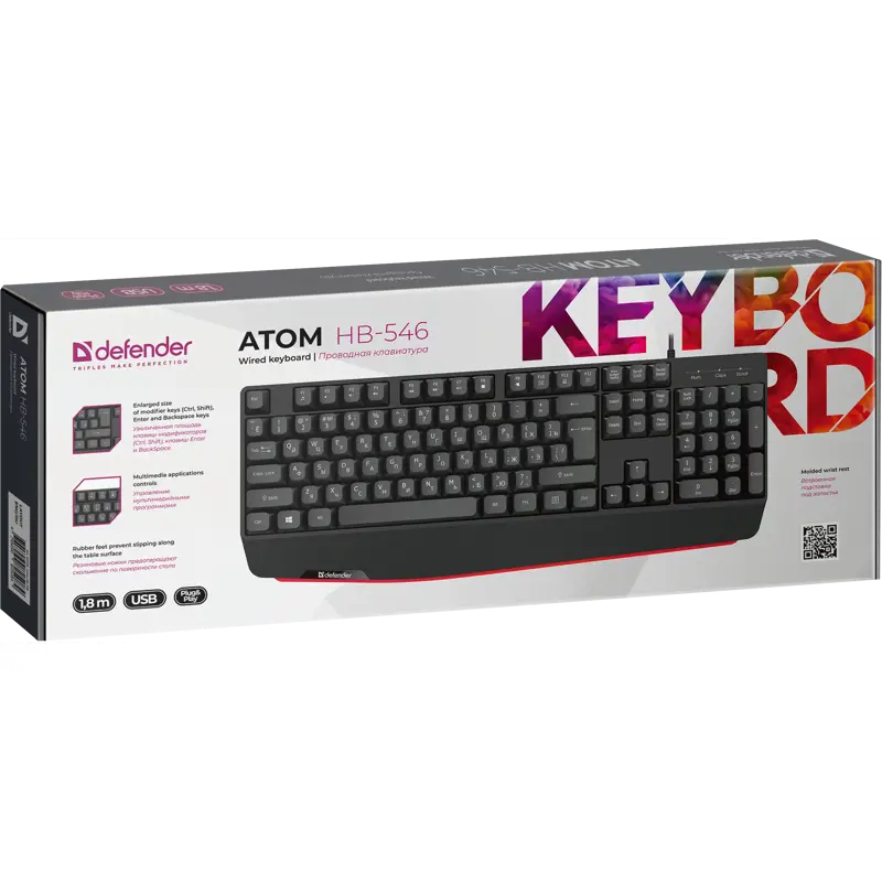 Клавиатура Defender Atom HB-546 черный USB Multimedia for gamer (подставка для запястий) (45546)