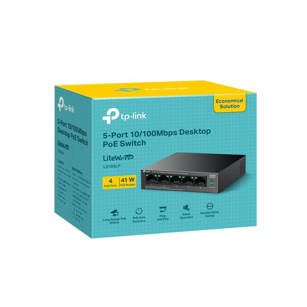 Коммутатор TP-Link LS105LP (L2) 5x100Мбит/с 4PoE 41W неуправляемый