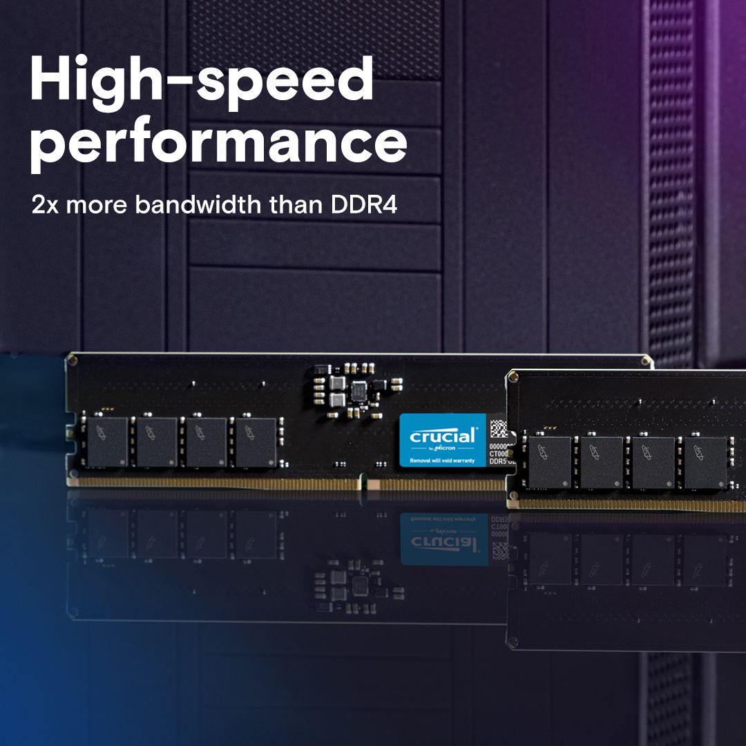 Модуль памяти 16GB Crucial DDR5 4800 UDIMM Basics Desktop Memory Non-ECC, CL40, 1.1V, SRx8, RTL