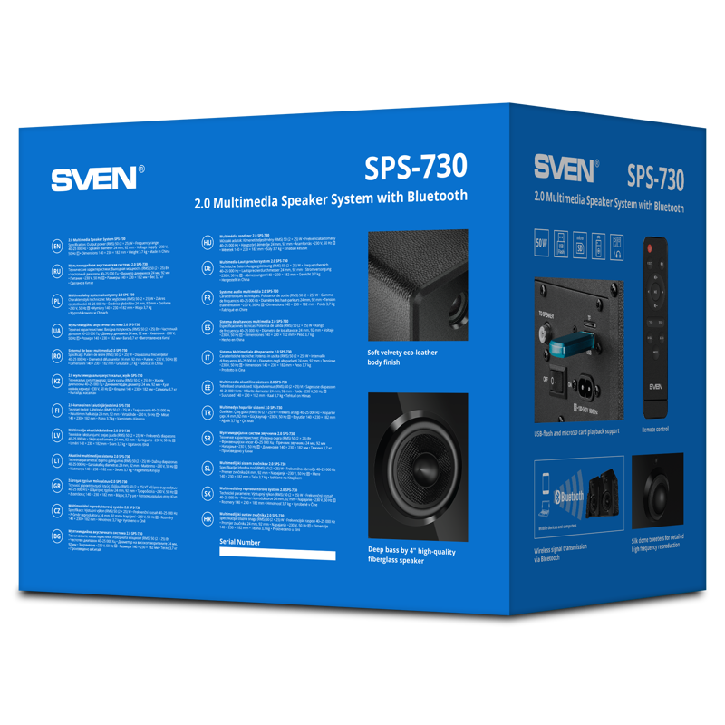 Колонки АС 2.0 SVEN SPS-730, черный (50 Вт, Bluetooth, пульт, USB, microSD)