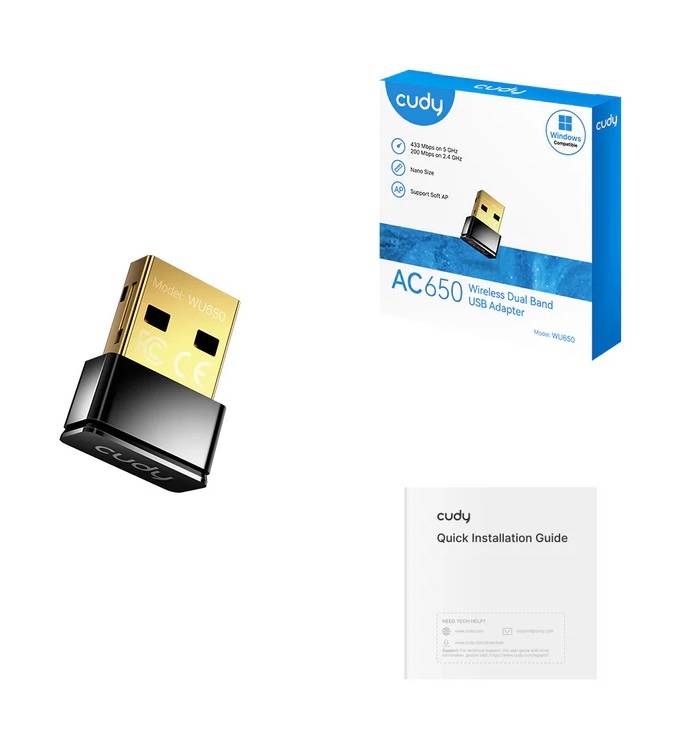 Сетевой адаптер Wi-Fi Cudy WU650 AC650 USB 2.0 (ант.внутр.) 1ант.