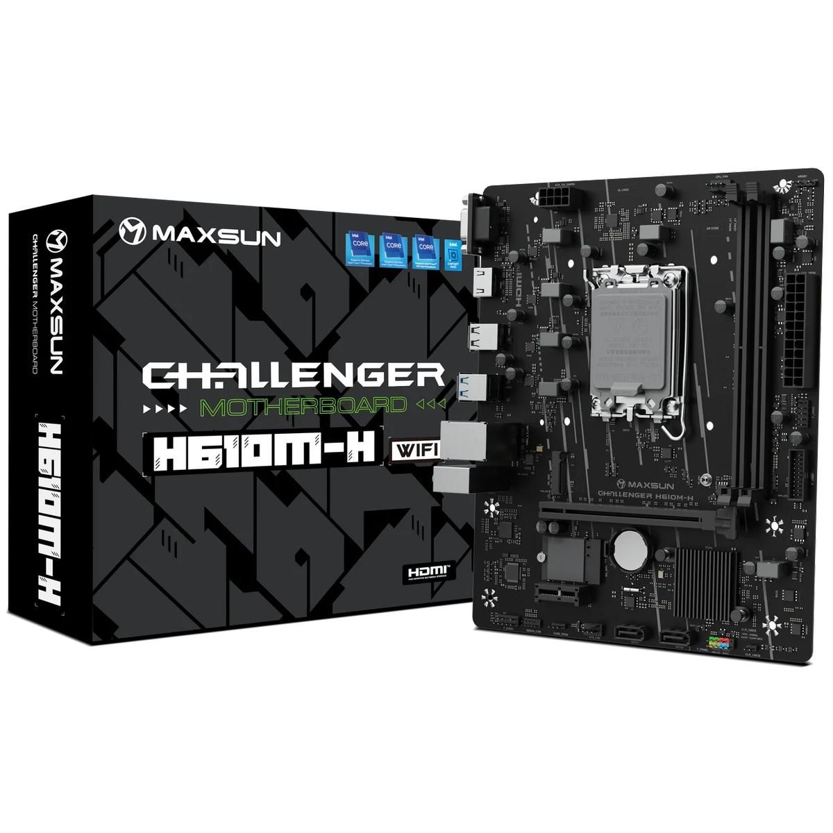 Материнская плата MAXSUN MS-Challenger H610M-H, LGA1700, H610, 2*DDR4, 3*SATA3, M.2, 2*USB 3.2, 4*US