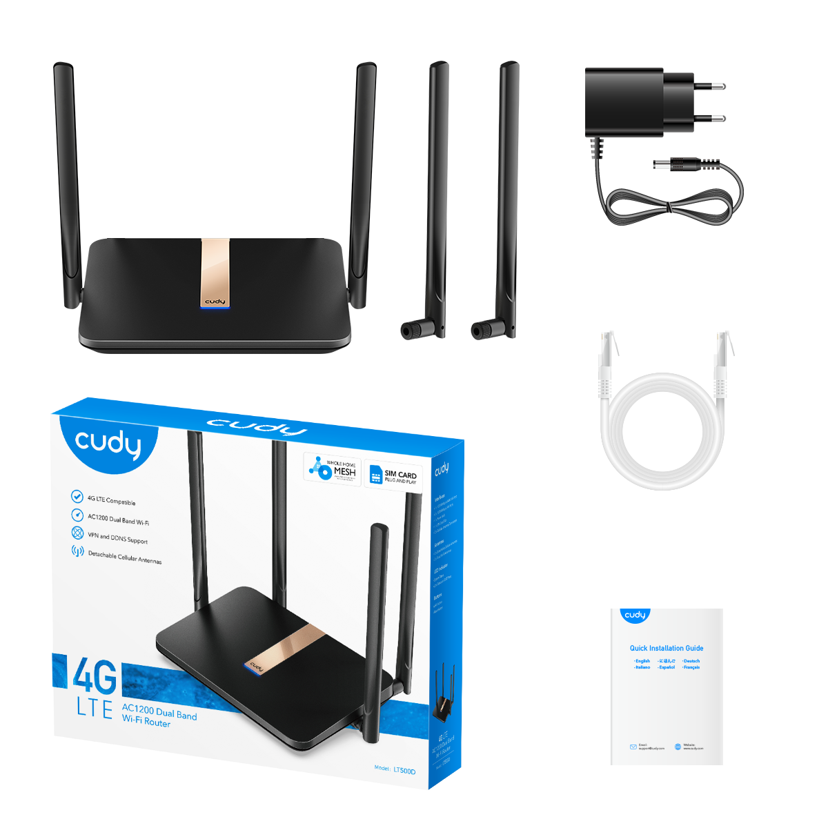 Роутер беспроводной Cudy LT500D AC1200 10/100BASE-TX/4G cat. 4 черный