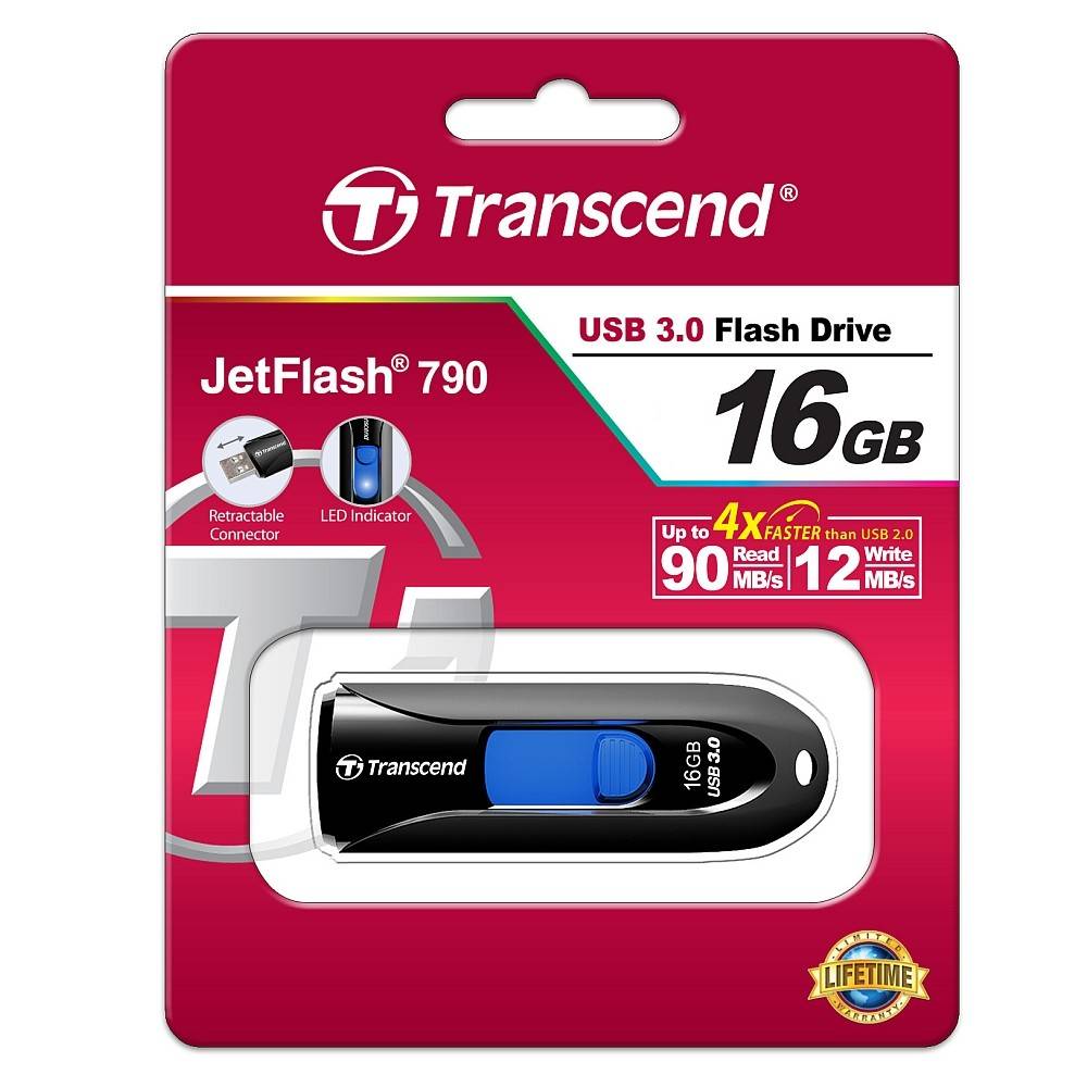 Флеш-накопитель Transcend 16GB JetFlash 790 (Black/blue)  USB 3.1