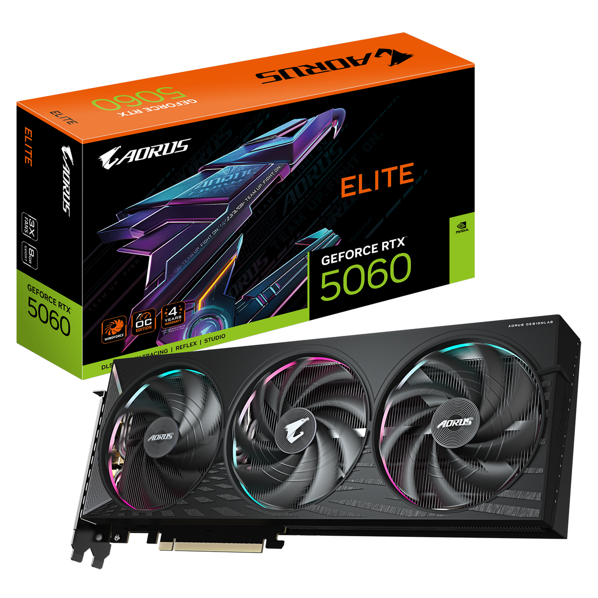 Видеокарта Gigabyte PCI-E 5.0 GV-N5060AORUS E-8GD 1.0 NVIDIA GeForce RTX 5060 8Gb 128bit GDDR7 2497/