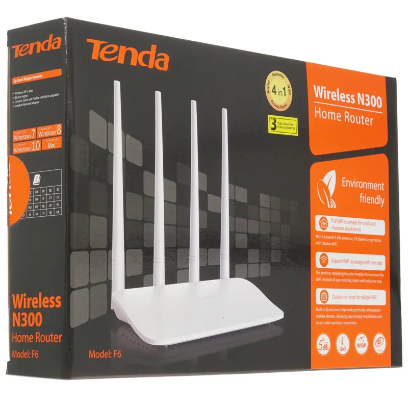 Роутер беспроводной Tenda F6 N300 10/100BASE-TX белый