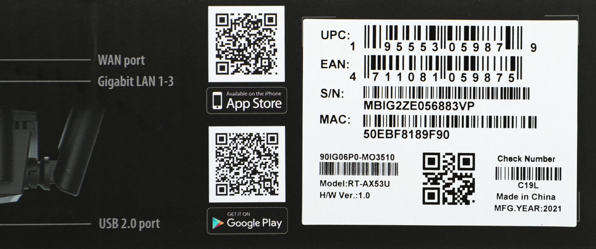 Роутер беспроводной Asus RT-AX53U AX1800 10/100/1000BASE-TX/4G ready черный