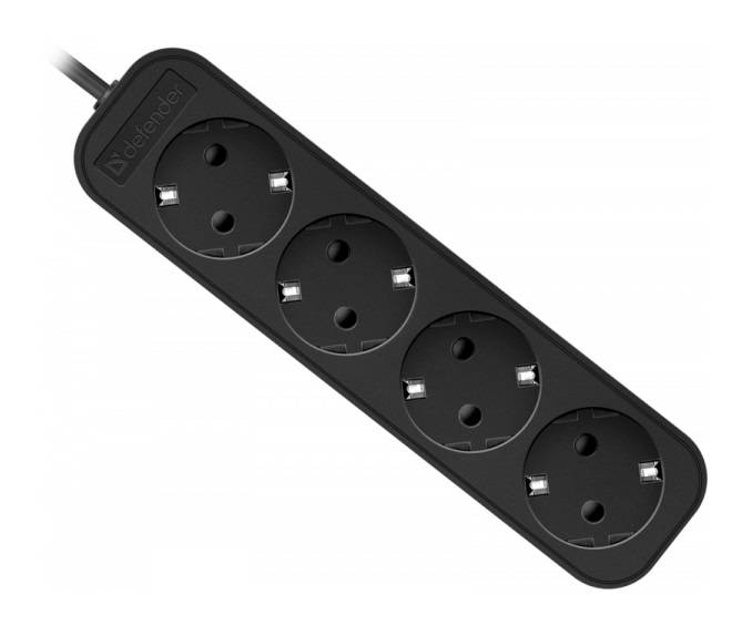 Сетевой удлинитель Defender M418 1.8м (4 розетки) черный (коробка)