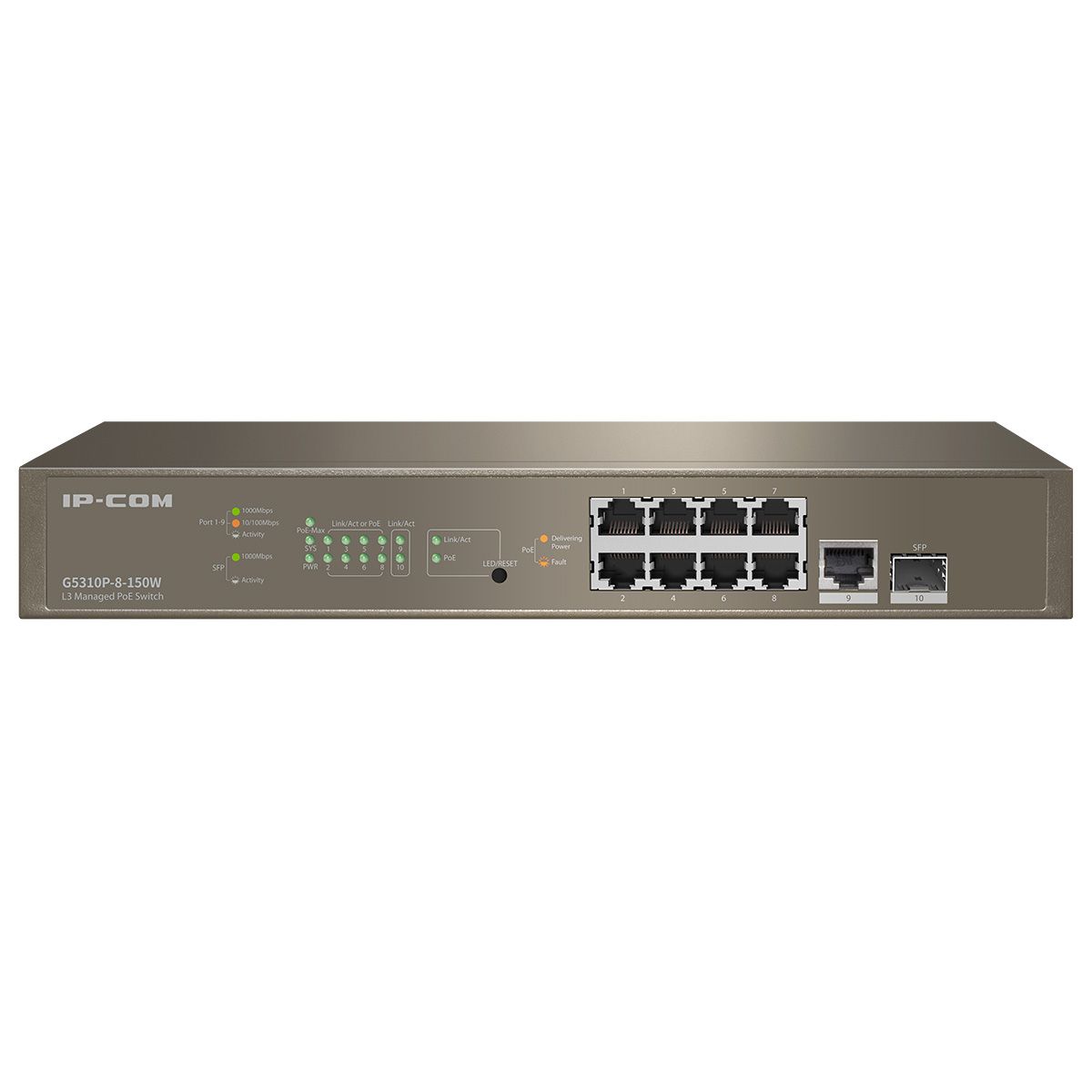 Коммутатор IP-Com G5310P-8-150W (L3) 8x1Гбит/с 1xКомбо(1000BASE-T/SFP) 1SFP 8PoE 130W управляемый