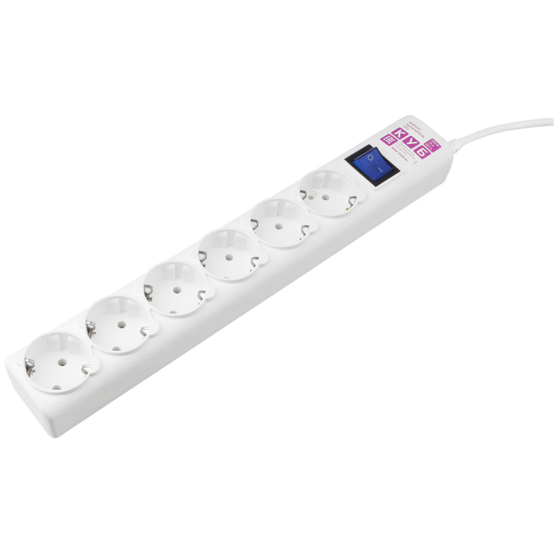 Фильтр-удлинитель Power Cube 5,0 м 6 розеток с заземлением (белый) 16А/3,5кВт/ Surge protector Power
