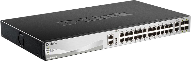 Коммутатор D-Link DGS-3130-30TS/B1A (L3) 24x1Гбит/с 2x10Гбит/с 4xКомбо(10GBase-T/SFP+) 4SFP+ управля