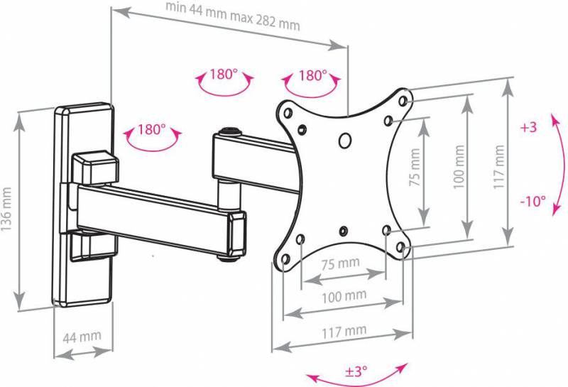 Кронштейн для телевизора Arm Media MARS-2 черный 10"-32" макс.20кг настенный поворот и наклон