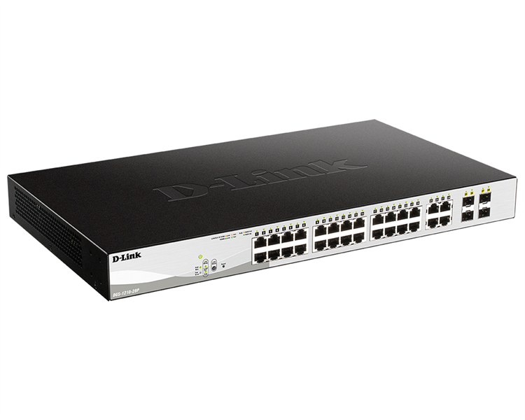 Коммутатор D-Link DGS-1210-28P/FL2A (L2) 24x1Гбит/с 4xКомбо(1000BASE-T/SFP) 24PoE 24PoE+ 193W управл