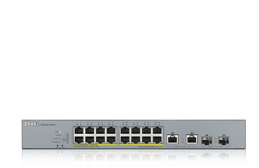 Коммутатор Zyxel GS1350-18HP-EU0101F (L2) 16x1Гбит/с 2xКомбо(1000BASE-T/SFP) 16PoE+ 250W управляемый