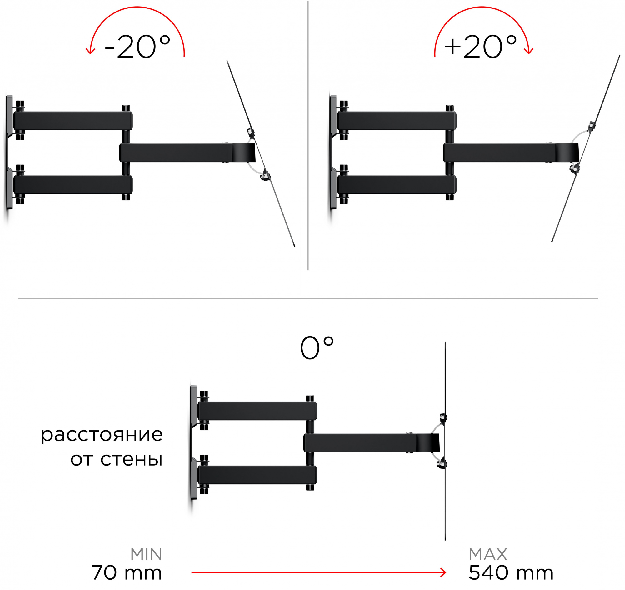 Кронштейн для телевизора Holder LCD-5566-B черный 32"-55" макс.45кг настенный поворотно-выдвижной и 