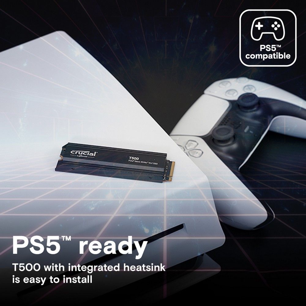 Твердотельный накопитель SSD Crucial T500 1TB PCIe Gen4 NVMe M.2 SSD with heatsink CT1000T500SSD5