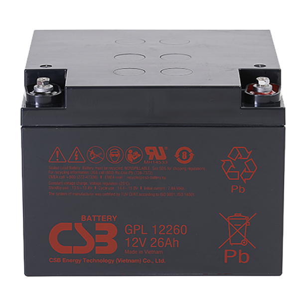 АКБ CSB Аккумуляторная батарея для ИБП (10-12 лет) (12V/26Ah)