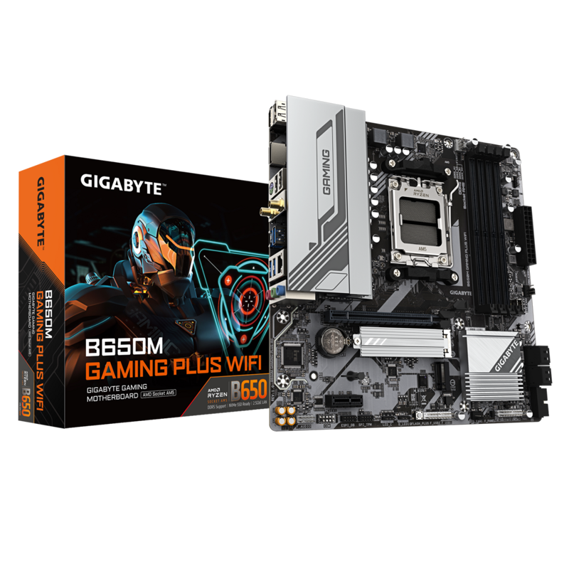 Материнская плата Gigabyte B650M GAMING PLUS WF Socket AM5 AMD B650 4xDDR5 mATX AC`97 8ch(7.1) 2.5Gg