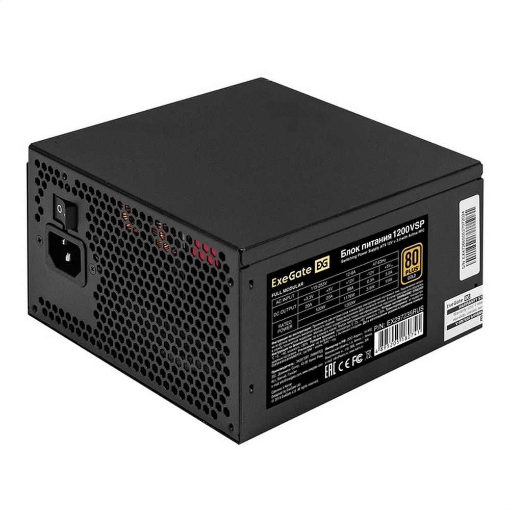 Exegate EX297235RUS Блок питания 1200W ExeGate 80 PLUS® GOLD 1200VSP FC (ATX3.0, APFC, КПД 90% (80 P