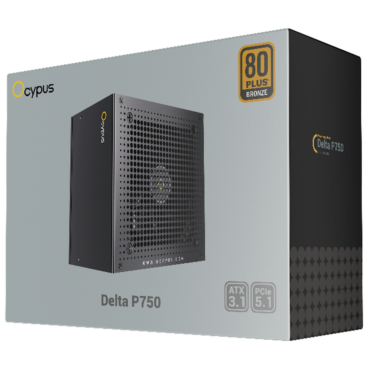 блок питания Ocypus Delta P750, 750W, APFC, 80+ Bronze, ATX 3.1, 120mm Fan (P750-BF)