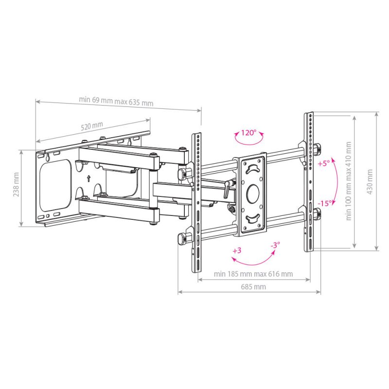 Кронштейн для телевизора Arm Media PARAMOUNT-70 черный 32"-90" макс.65кг настенный поворотно-выдвижн