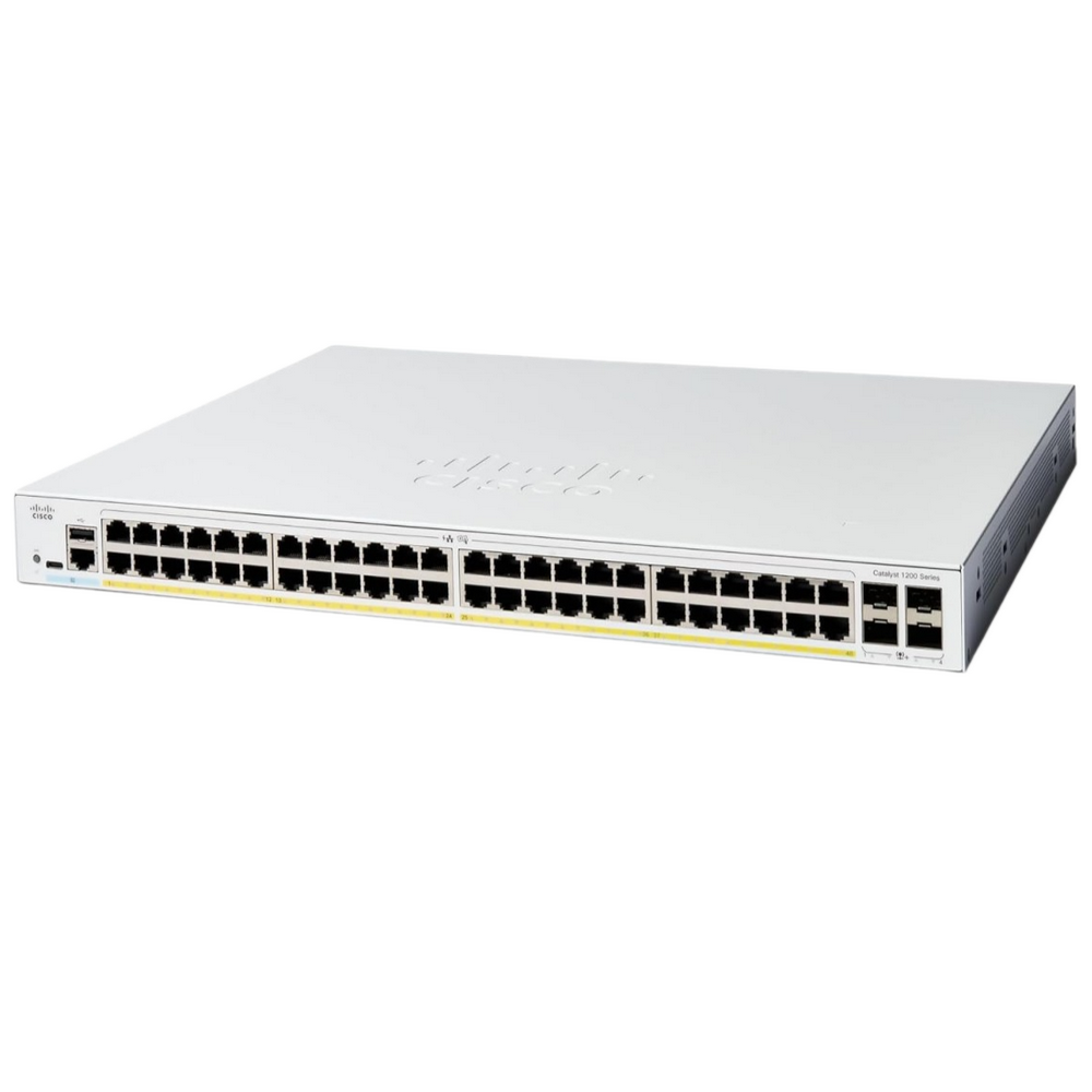 Коммутатор CISCO Catalyst 1200 48x10/100/1000 RJ-45 PoE+, 4x10G SFP+ uplinks, PoE+ 375W, Rack Mounti