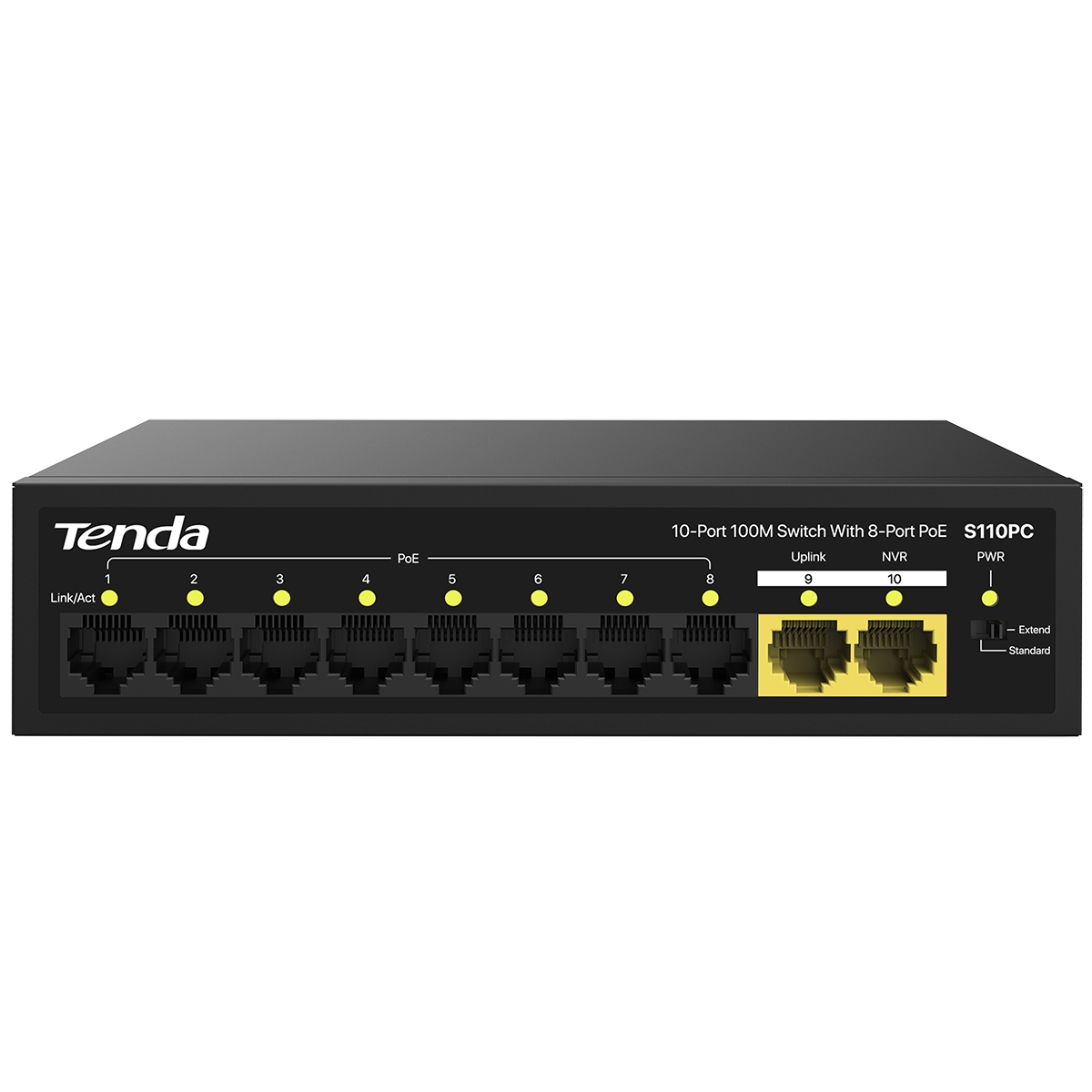 Коммутатор Tenda S110PC Коммутатор неуправляемый PoE, 10 портов 10x100 Мбит/с, PoE 8х до 30 Вт, наст