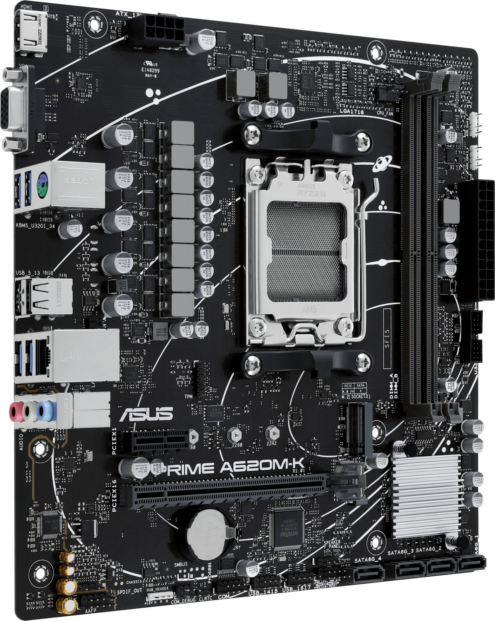 Материнская плата Asus PRIME A620M-K Socket AM5 AMD A620 2xDDR5 mATX AC`97 8ch(7.1) GbLAN RAID+VGA+H