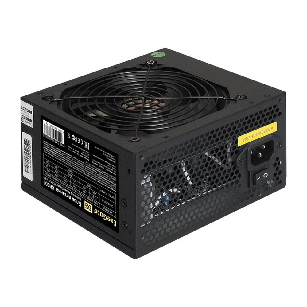 Блок питания 500W ExeGate XP500 (ATX, SC, 12cm fan, 24pin, (4+4)pin, PCI-E, 3xSATA, 2xIDE, black, ка