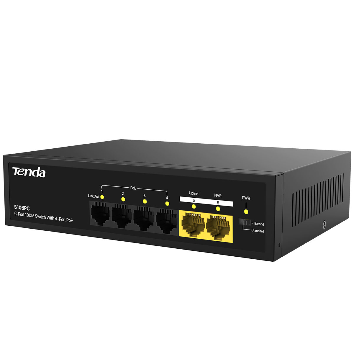 Коммутатор Tenda S106PC Коммутатор неуправляемый PoE, 6 портов 5x100 Мбит/с, PoE 4х до 30 Вт, настол